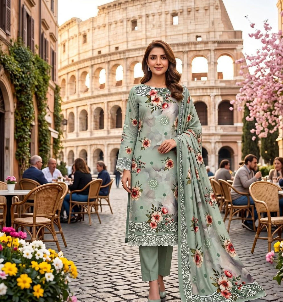 Sage Floral — 3 Piece Printed Lawn