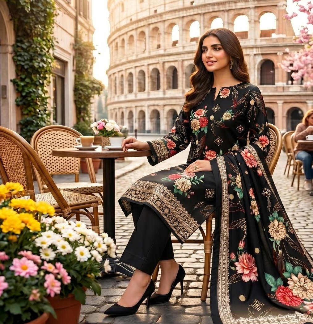 Black Garden — 3 Piece Printed Lawn