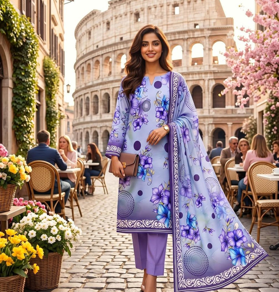 Lilac Bloom — 3 Piece Printed Lawn
