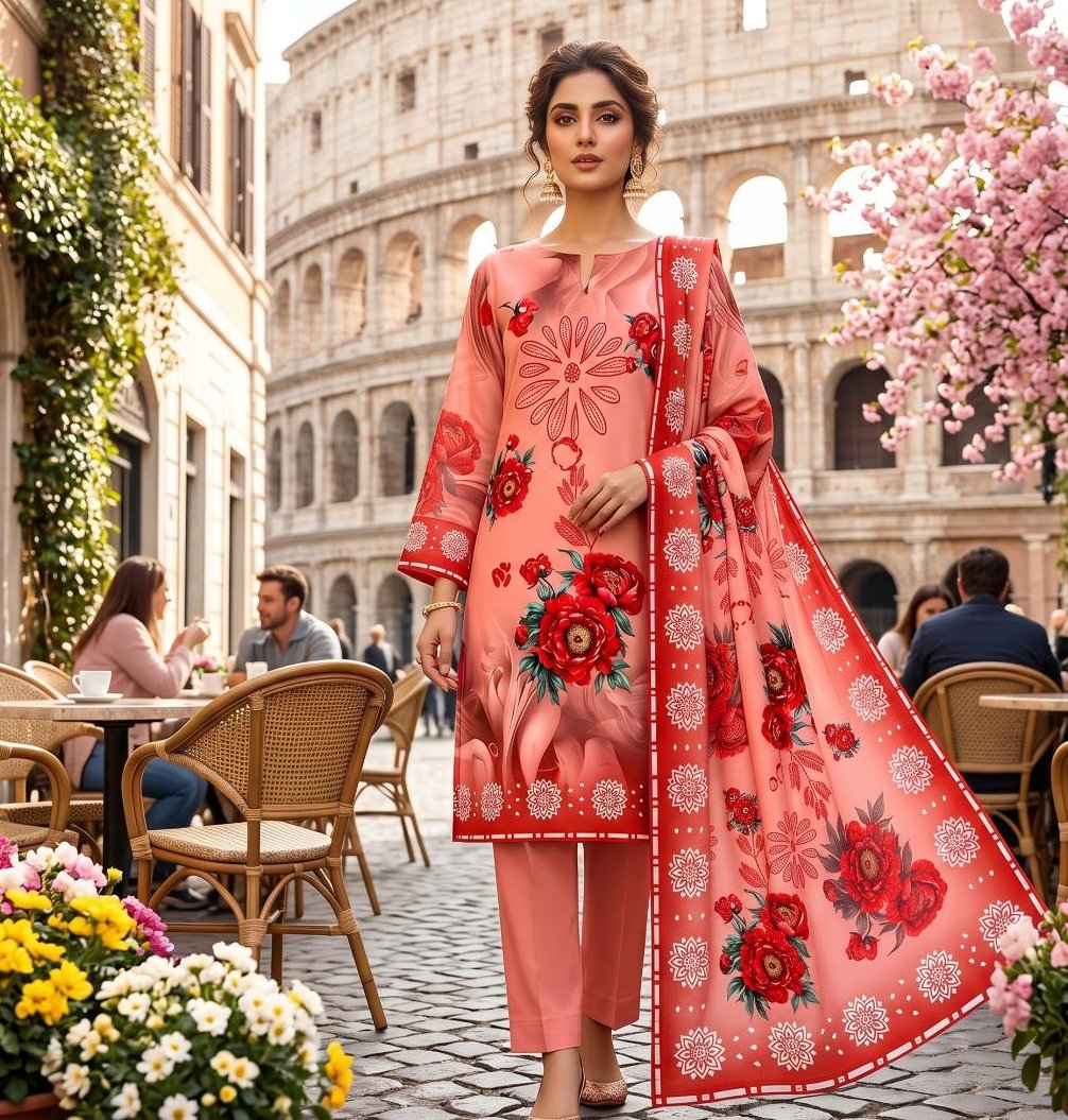 Coral Rose — 3 Piece Printed Lawn