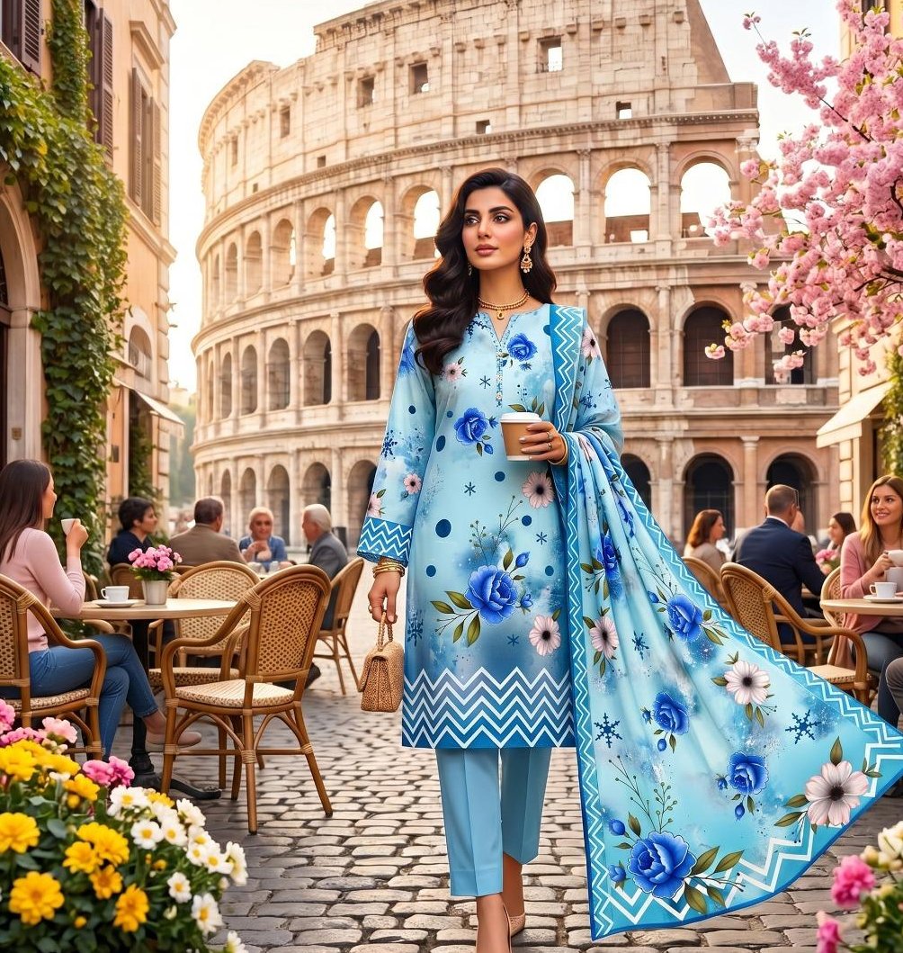 Sky Blue Floral — 3 Piece Printed Lawn