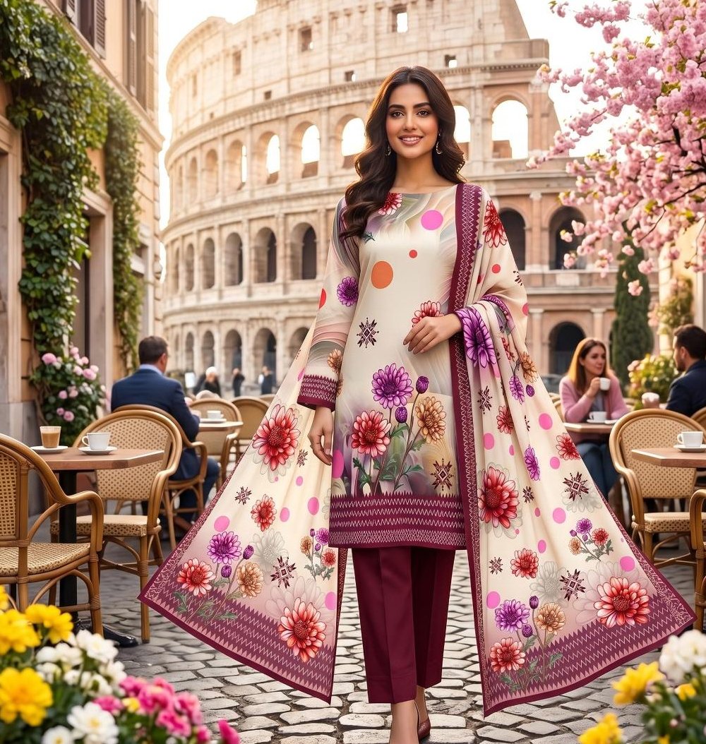 Ivory Petals — 3 Piece Printed Lawn