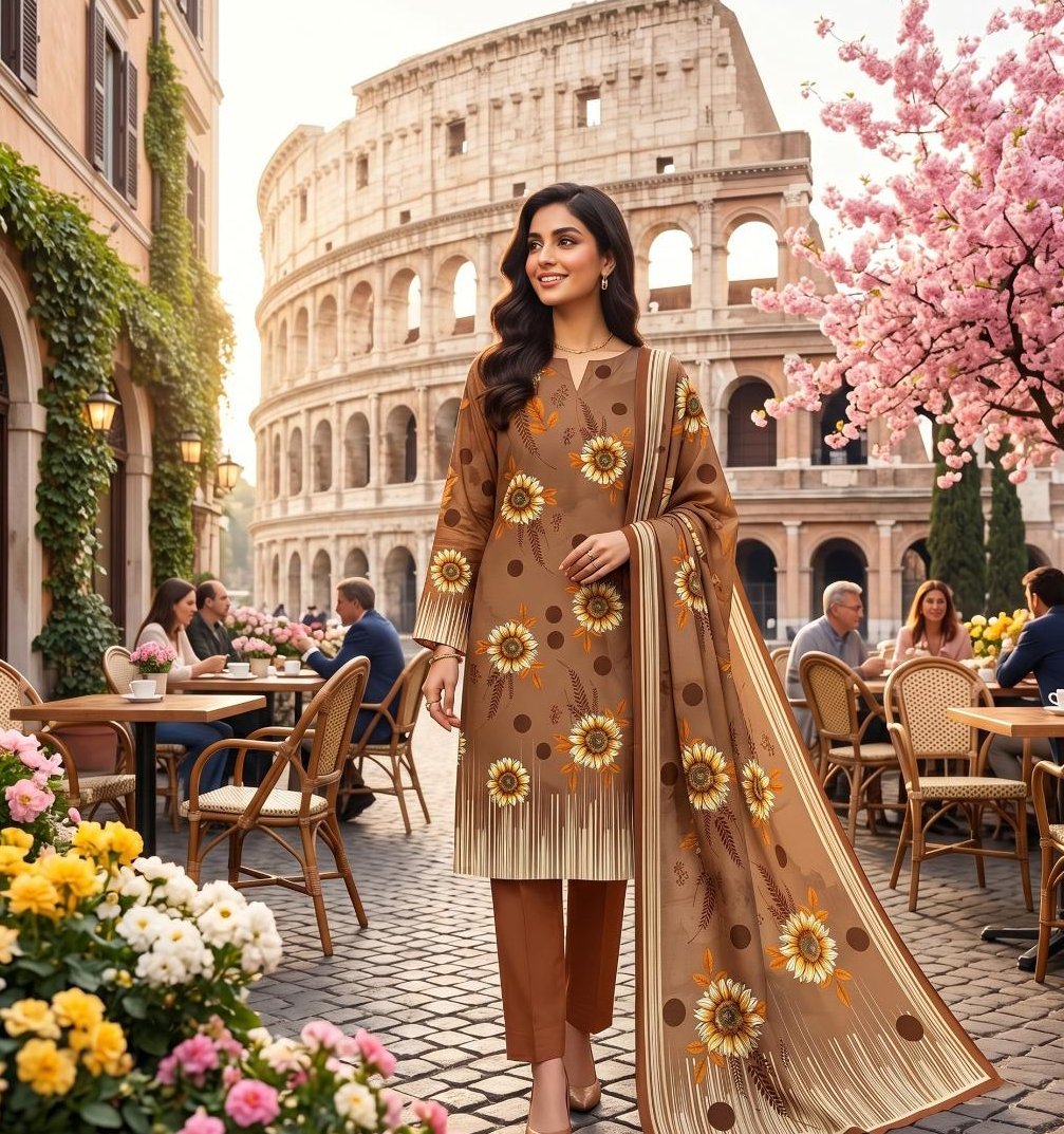 Caramel Sunflower — 3 Piece Printed Lawn